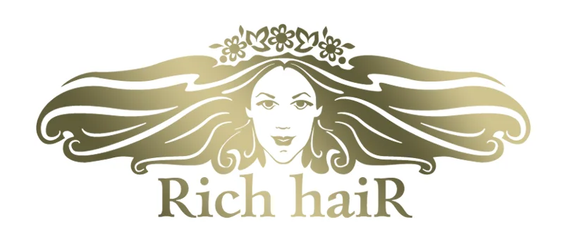 Дизайн логотипа Rich Hair - вариант с золотым тиснением